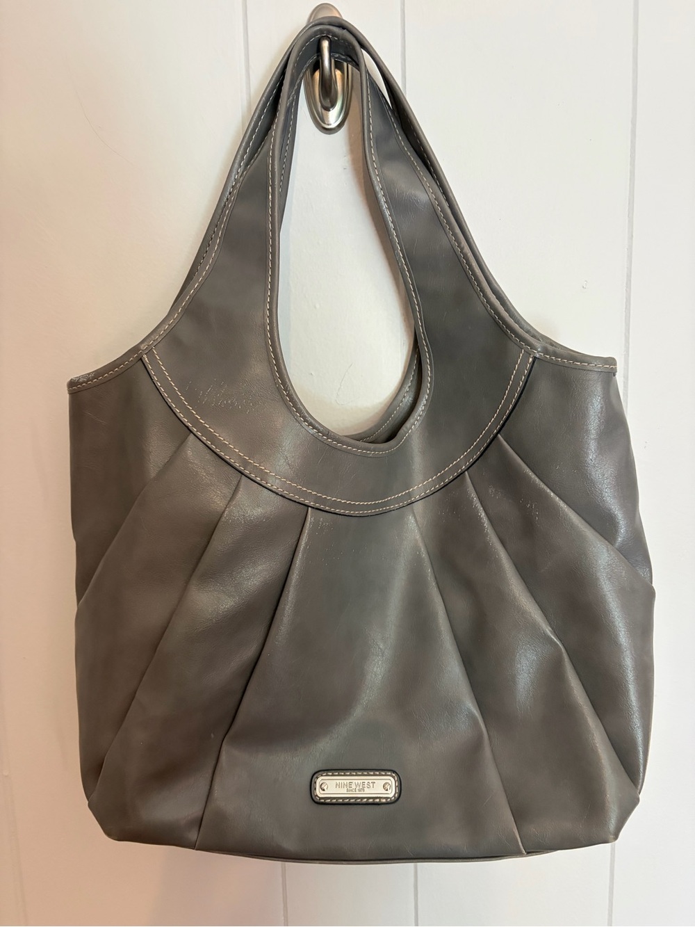Nine West Gray Pleated Leather Shoulder Bag